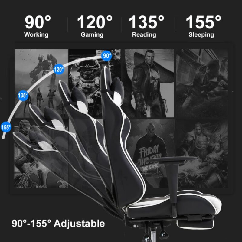 BestOffice White Contemporary Ergonomic Adjustable Height Swivel Faux Leather Gaming Chair - Image 3