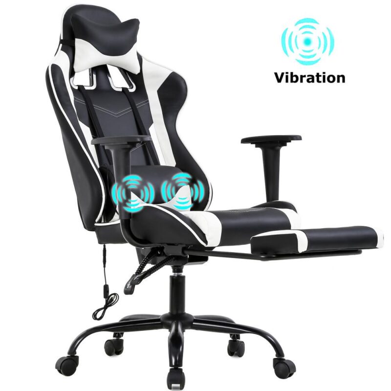 BestOffice White Contemporary Ergonomic Adjustable Height Swivel Faux Leather Gaming Chair