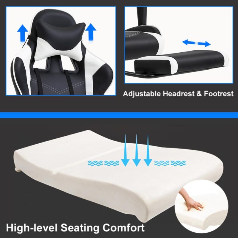 BestOffice White Contemporary Ergonomic Adjustable Height Swivel Faux Leather Gaming Chair - Image 5