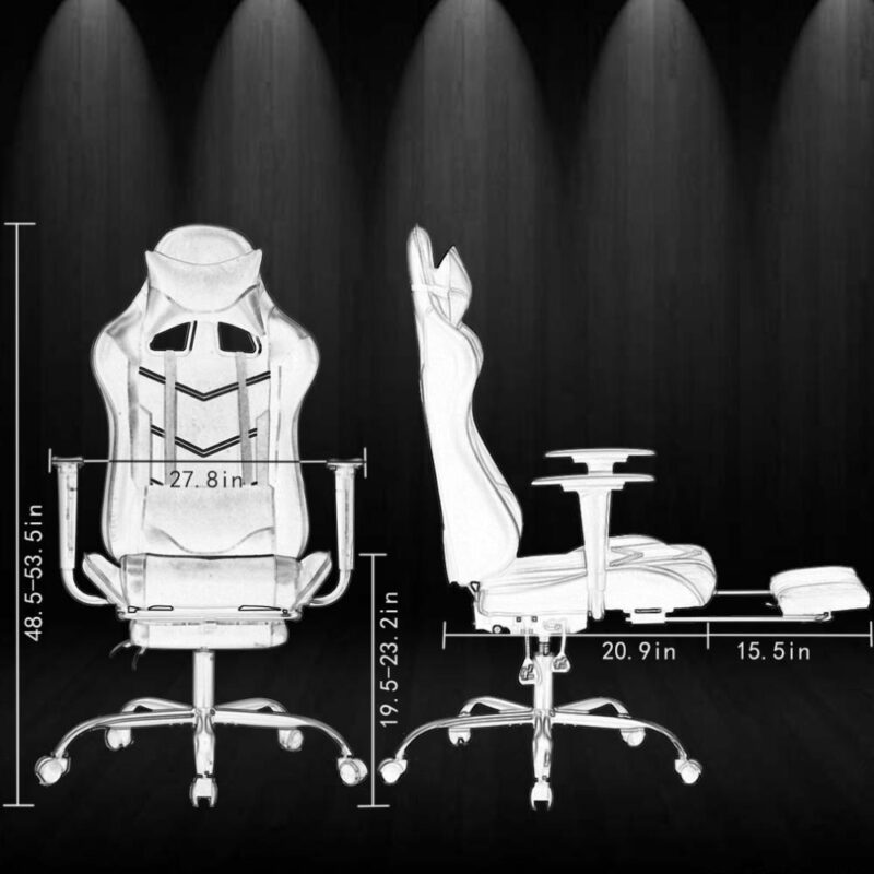 BestOffice White Contemporary Ergonomic Adjustable Height Swivel Faux Leather Gaming Chair - Image 7