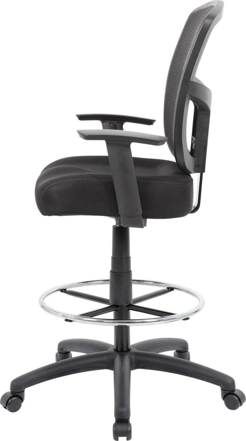 Boss Office Products Black Contemporary Ergonomic Adjustable Height Swivel Mesh Drafting Chair - Image 2