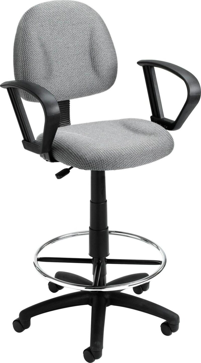 Boss Office Products Grey Contemporary Ergonomic Adjustable Height Swivel Upholstered Drafting Chair