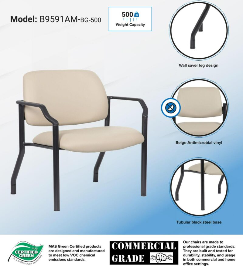 Boss Office Products Black Contemporary Ergonomic Vinyl Reception Chair - Image 7
