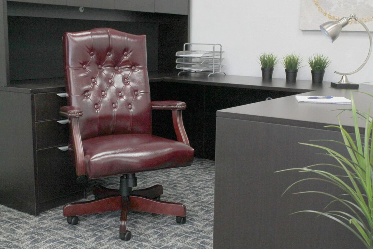 Boss Office Products Burgundy Traditional Ergonomic Adjustable Height Swivel Upholstered Executive Chair - Image 8