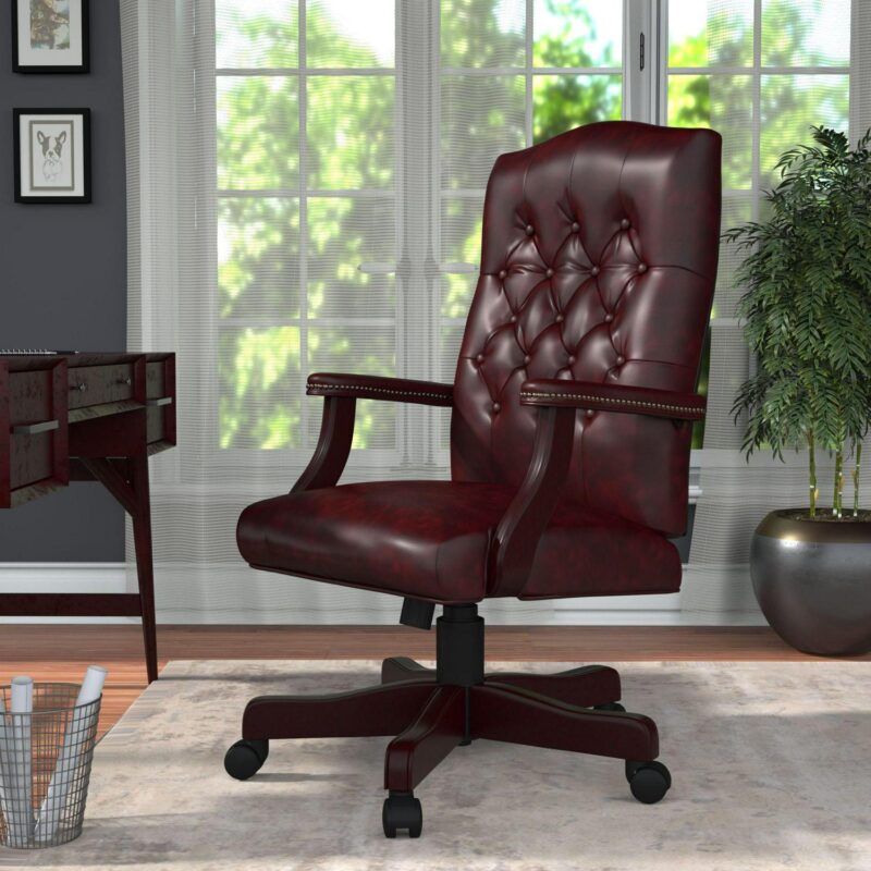 Boss Office Products Burgundy Traditional Ergonomic Adjustable Height Swivel Upholstered Executive Chair - Image 6
