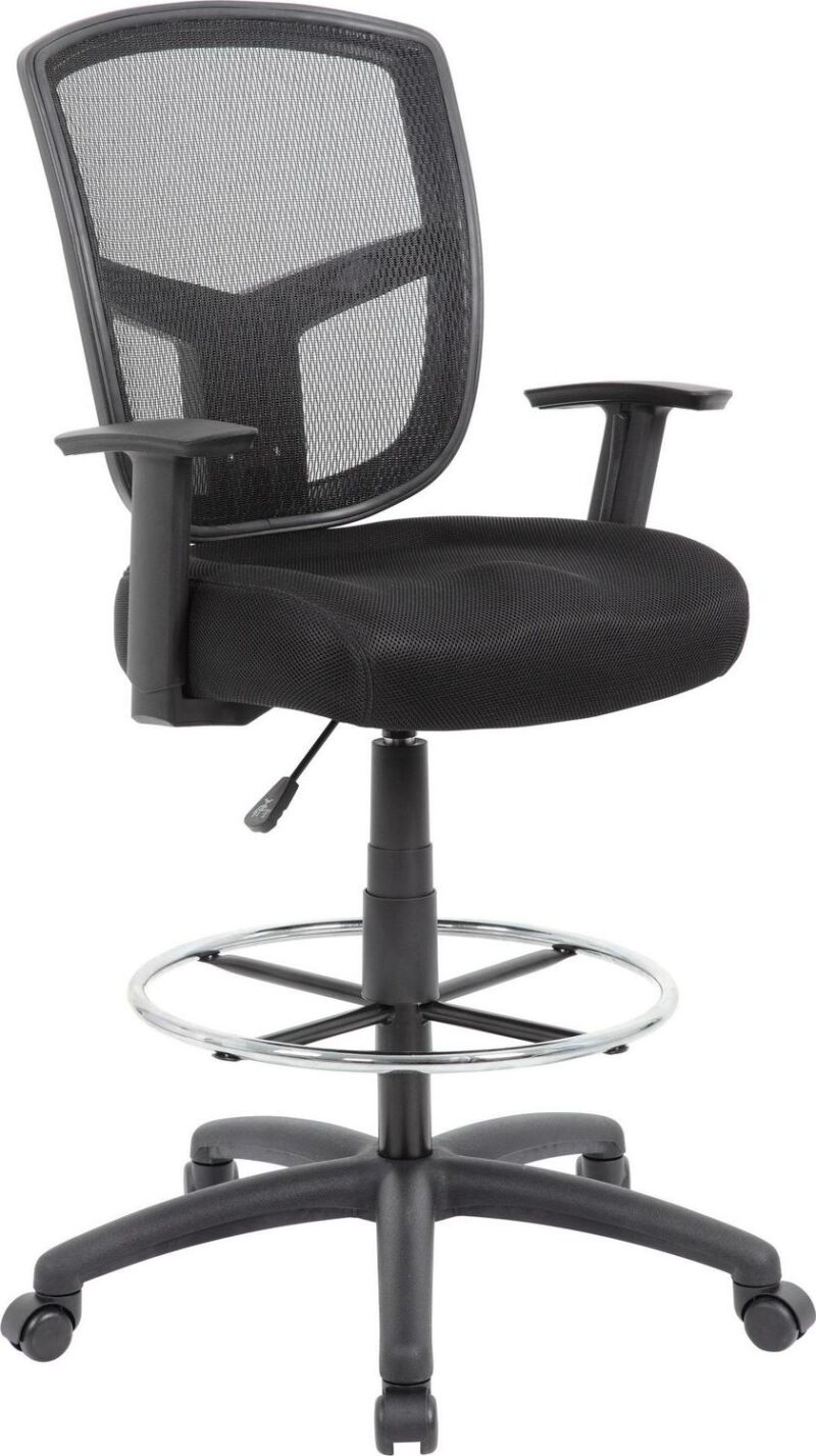 Boss Office Products Black Contemporary Ergonomic Adjustable Height Swivel Mesh Drafting Chair