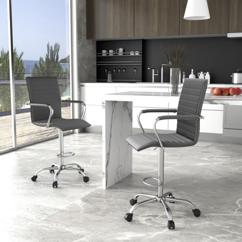 Boss Office Products Grey Contemporary Ergonomic Adjustable Height Swivel Upholstered Drafting Chair - Image 8