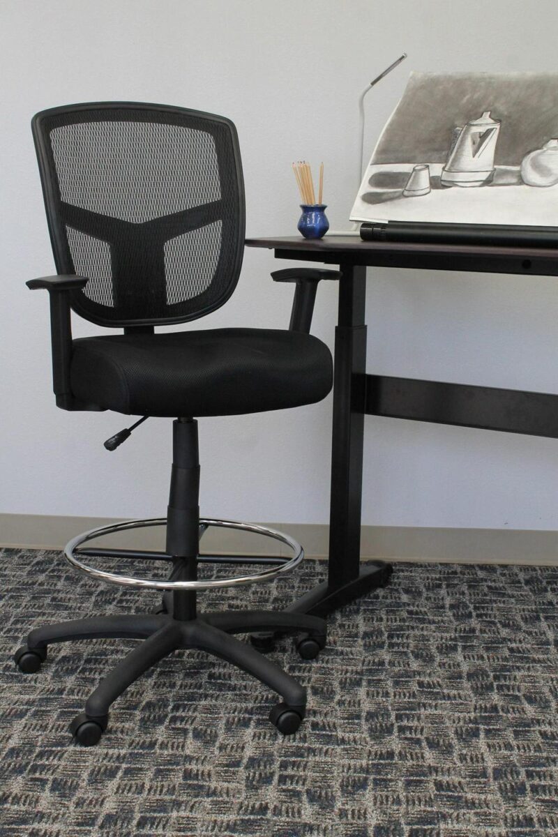 Boss Office Products Black Contemporary Ergonomic Adjustable Height Swivel Mesh Drafting Chair - Image 5