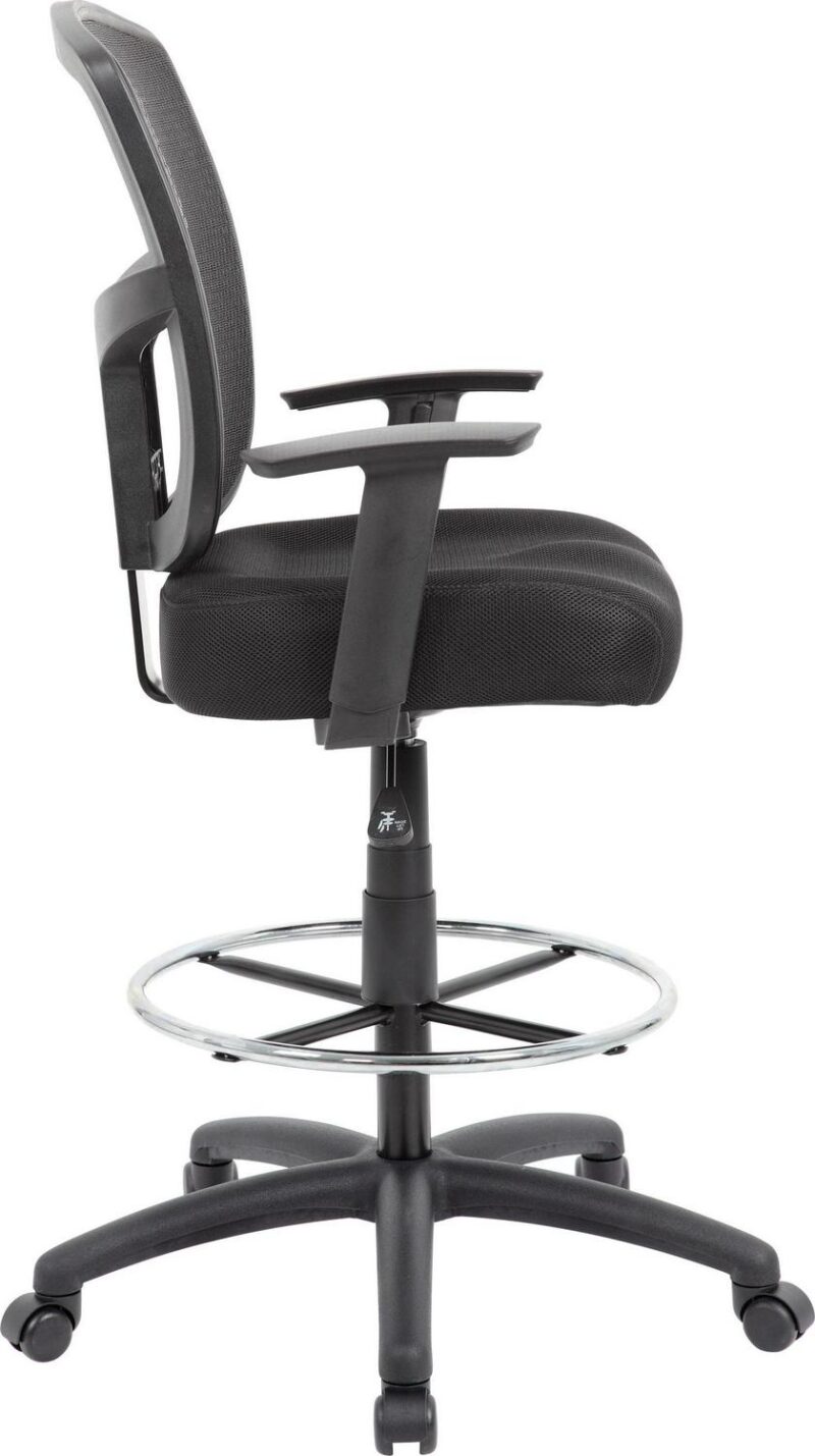 Boss Office Products Black Contemporary Ergonomic Adjustable Height Swivel Mesh Drafting Chair - Image 3