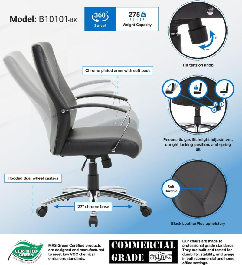 Boss Office Products Black Contemporary Ergonomic Adjustable Height Swivel Upholstered Executive Chair - Image 7