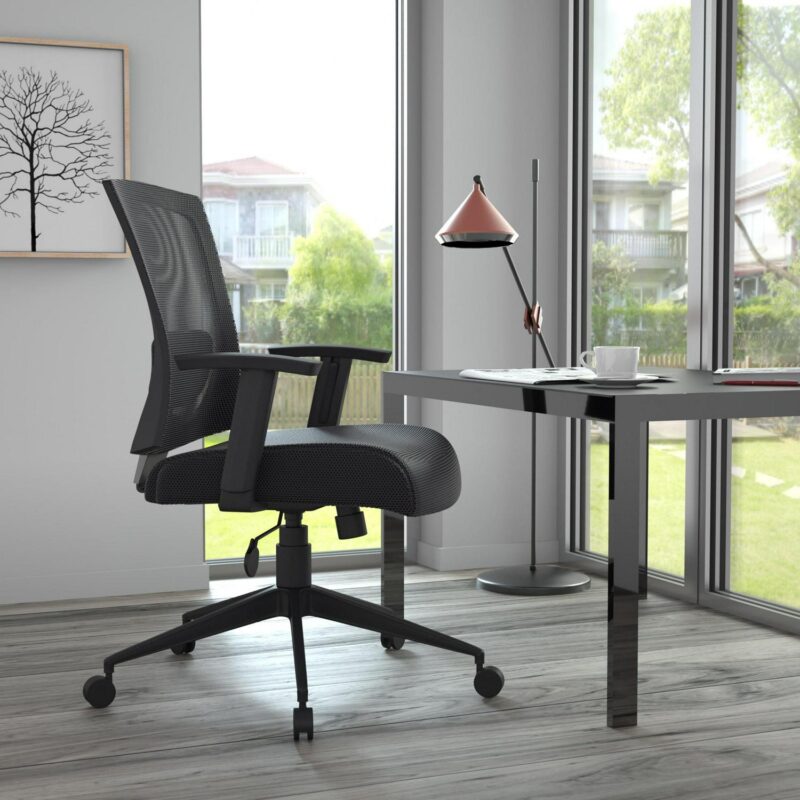 Boss Office Products Black Contemporary Ergonomic Adjustable Height Swivel Mesh Task Chair - Image 6