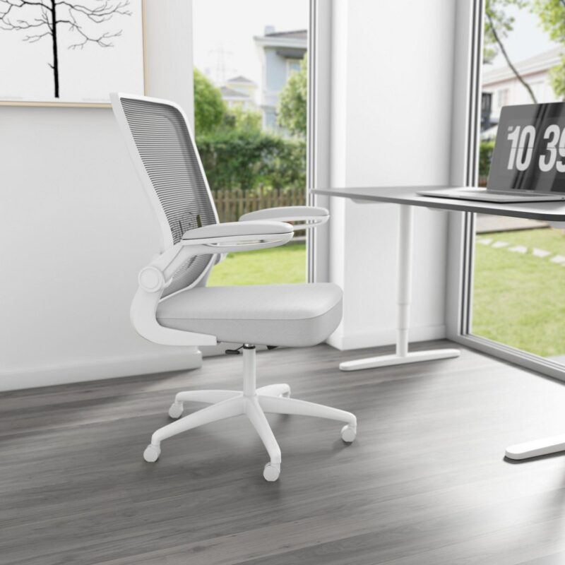 Boss Office Products White/Grey Contemporary Ergonomic Adjustable Height Swivel Upholstered Task Chair - Image 6