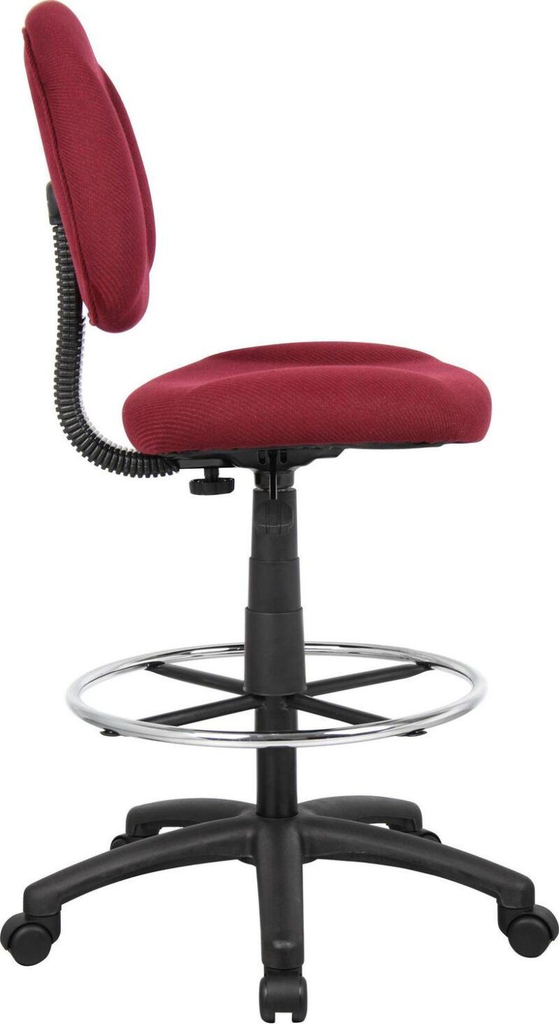 Boss Office Products Burgundy Contemporary Ergonomic Adjustable Height Swivel Upholstered Drafting Chair - Image 3