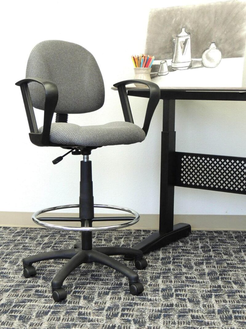 Boss Office Products Grey Contemporary Ergonomic Adjustable Height Swivel Upholstered Drafting Chair - Image 8