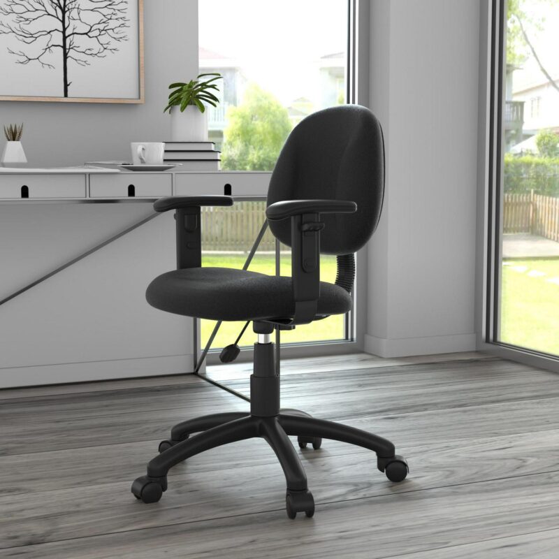 Boss Office Products Black Contemporary Ergonomic Adjustable Height Swivel Upholstered Task Chair - Image 7