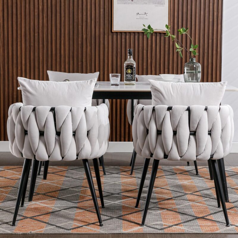 Bybafun 2 Modern Ivory Velvet Accent Chair - Image 6