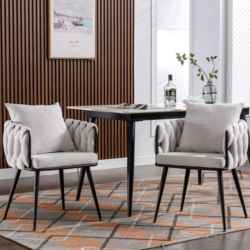Bybafun 2 Modern Ivory Velvet Accent Chair - Image 9