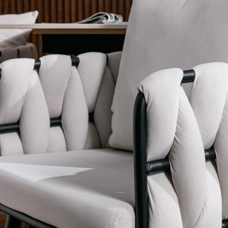 Bybafun 2 Modern Ivory Velvet Accent Chair - Image 18