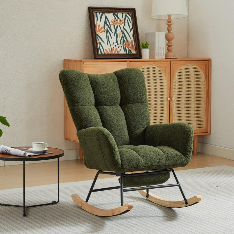 Bybafun Modern Dark Green Rocking Chair - Image 7