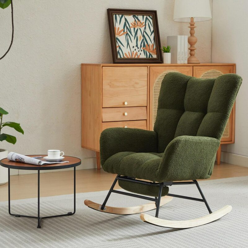 Bybafun Modern Dark Green Rocking Chair - Image 6