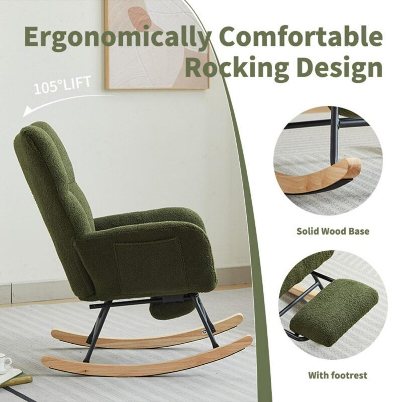 Bybafun Modern Dark Green Rocking Chair - Image 11