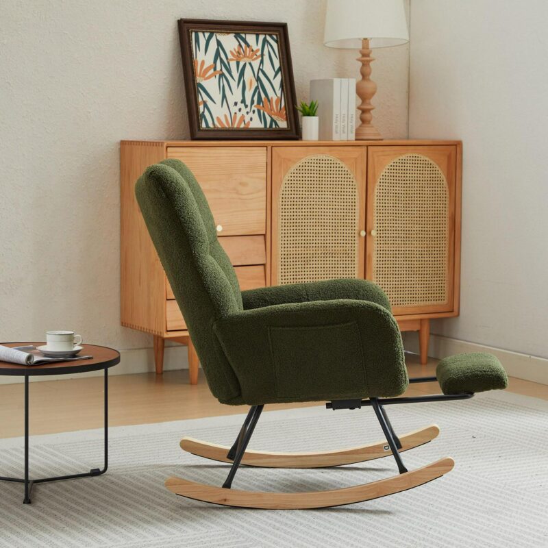 Bybafun Modern Dark Green Rocking Chair - Image 12