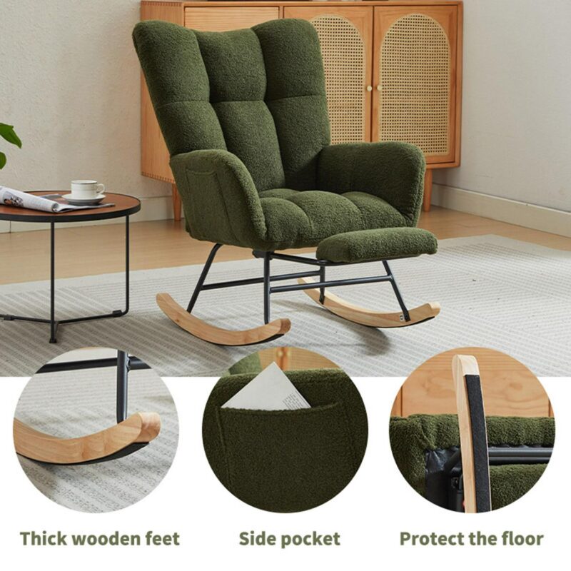 Bybafun Modern Dark Green Rocking Chair - Image 8