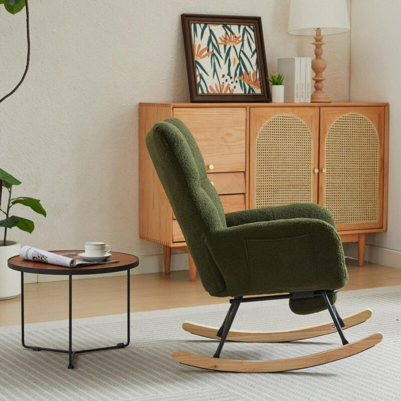 Bybafun Modern Dark Green Rocking Chair - Image 18