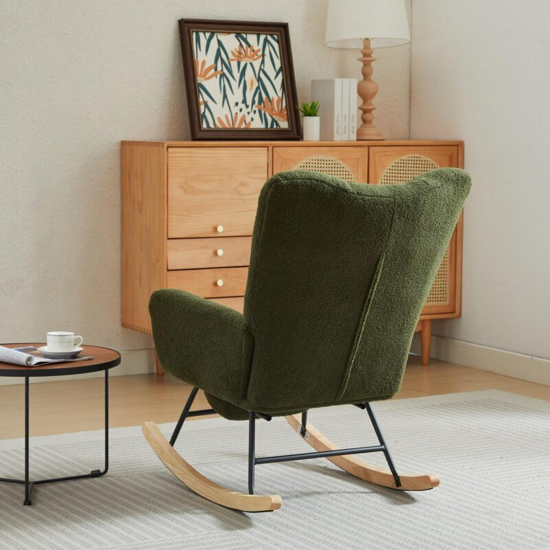 Bybafun Modern Dark Green Rocking Chair - Image 9