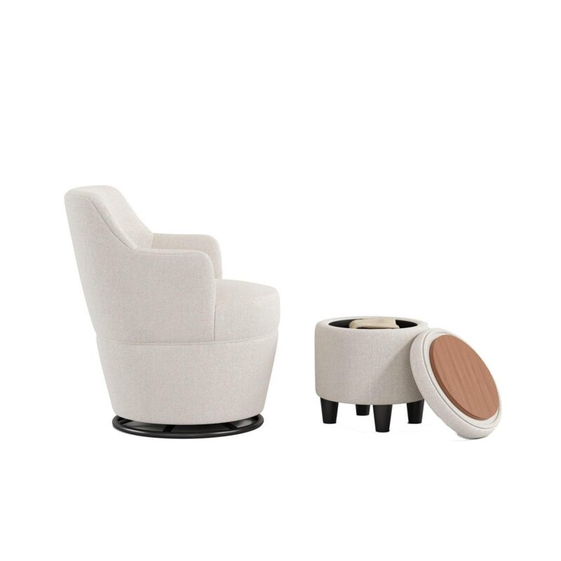 Bybafun Modern White Linen Swivel Accent Chair