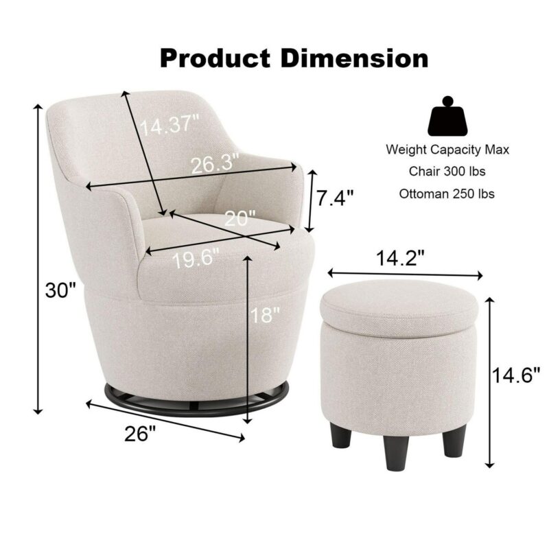 Bybafun Modern White Linen Swivel Accent Chair - Image 13