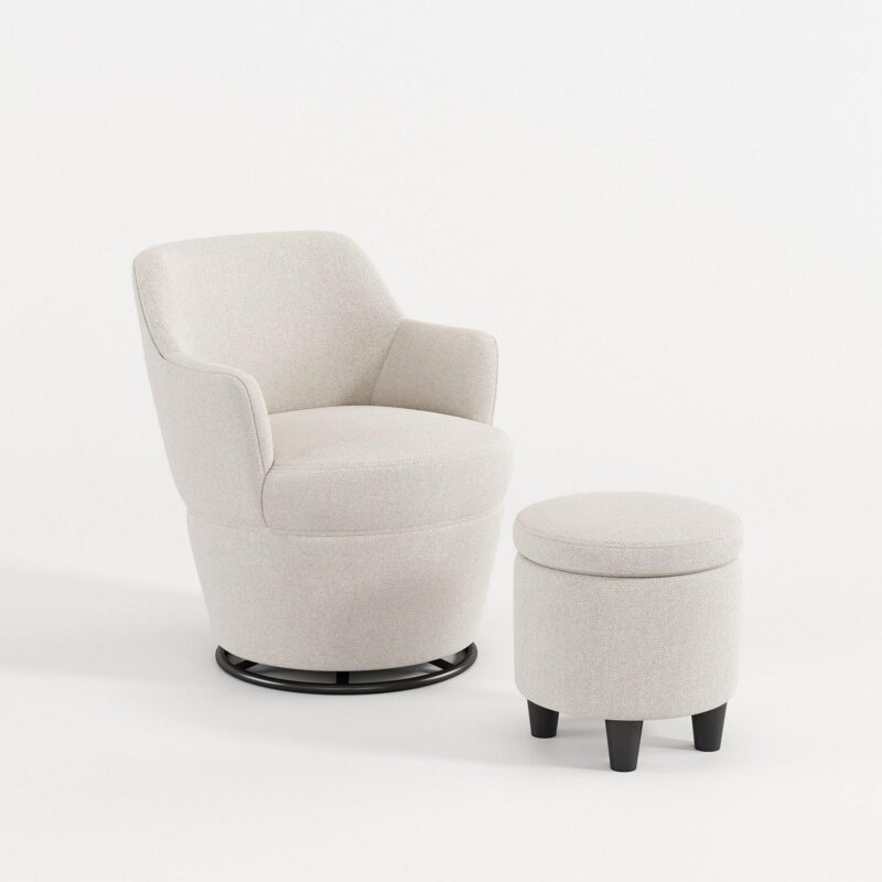 Bybafun Modern White Linen Swivel Accent Chair - Image 6