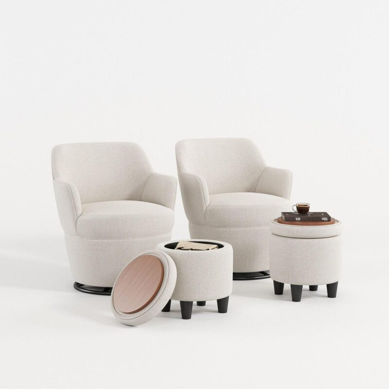 Bybafun Modern White Linen Swivel Accent Chair - Image 7