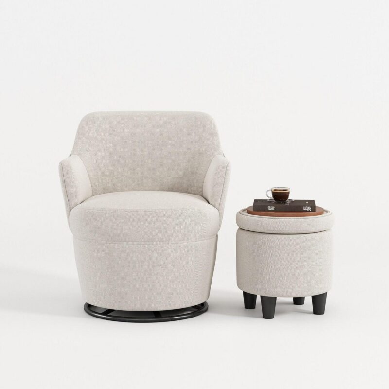 Bybafun Modern White Linen Swivel Accent Chair - Image 5