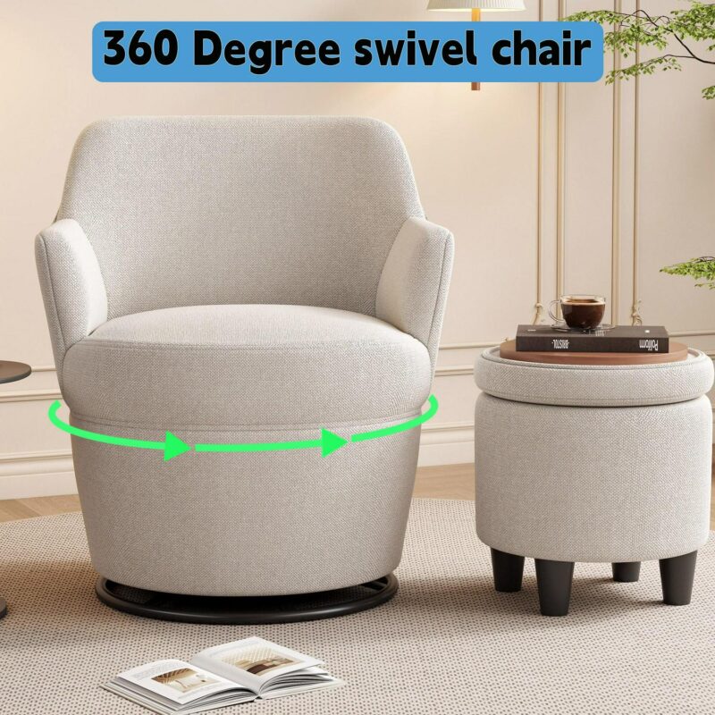Bybafun Modern White Linen Swivel Accent Chair - Image 9
