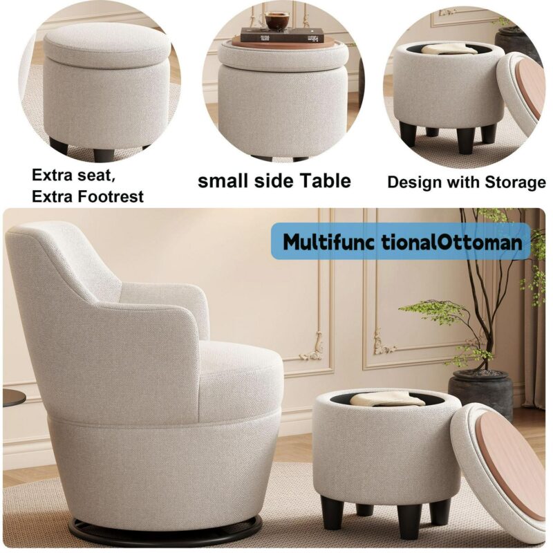 Bybafun Modern White Linen Swivel Accent Chair - Image 10