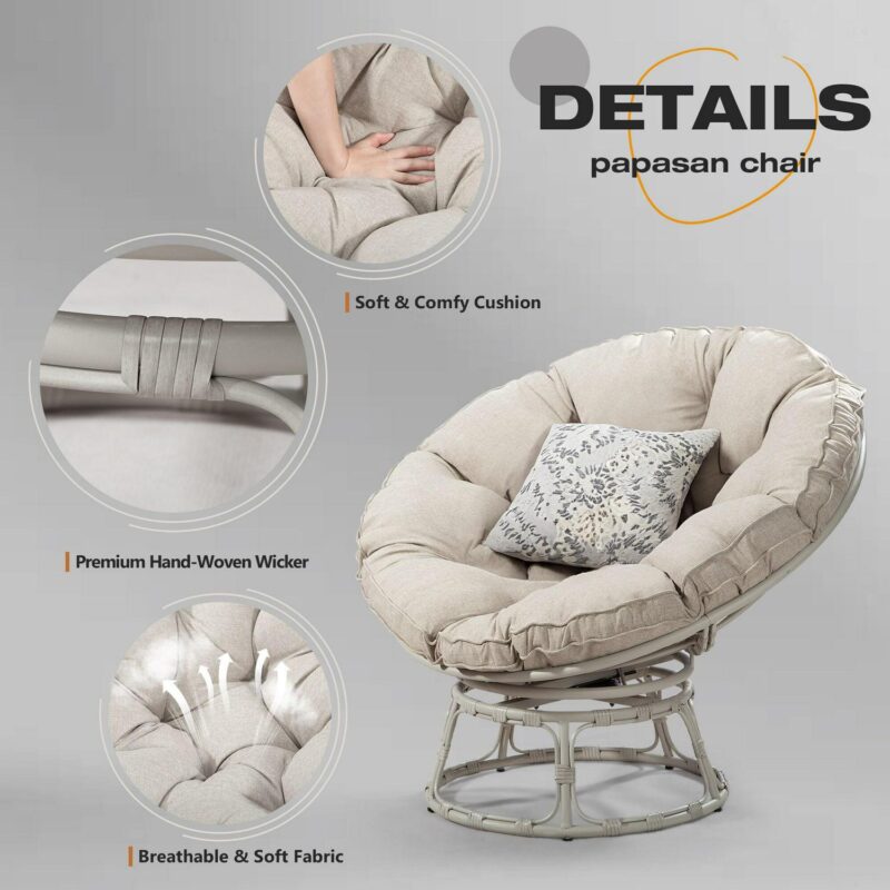 CESICIA Modern Beige Swivel Papasan Chair - Image 8