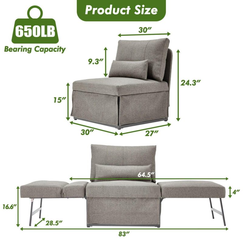CESICIA Modern Gray Sleeper Chair - Image 5