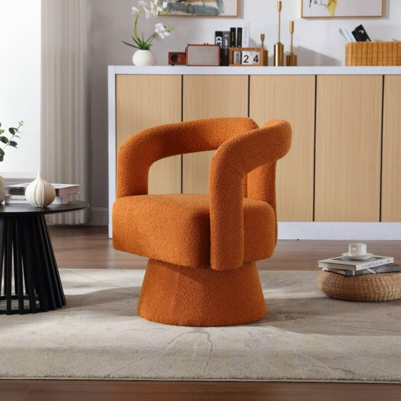 CESICIA Modern Orange Boucle Swivel Accent Chair - Image 14