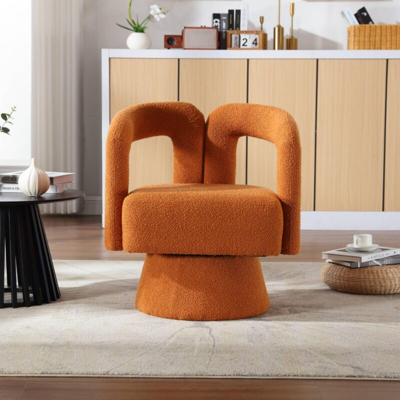 CESICIA Modern Orange Boucle Swivel Accent Chair - Image 15