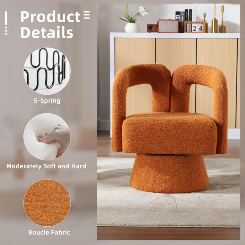CESICIA Modern Orange Boucle Swivel Accent Chair - Image 16