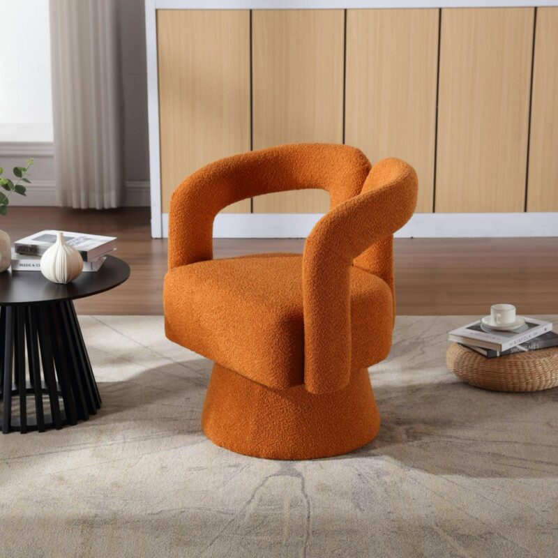 CESICIA Modern Orange Boucle Swivel Accent Chair - Image 12