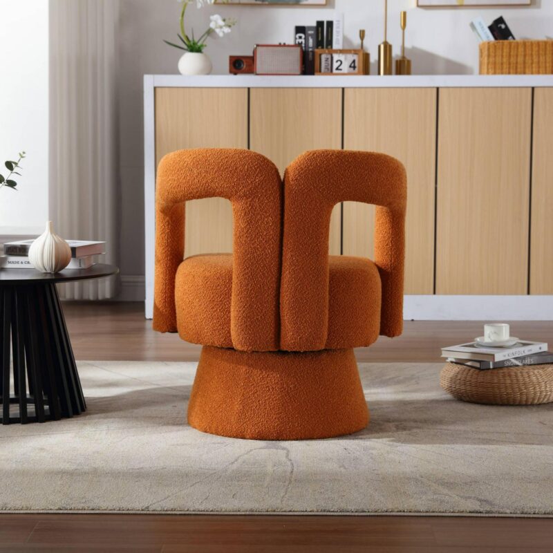 CESICIA Modern Orange Boucle Swivel Accent Chair - Image 17