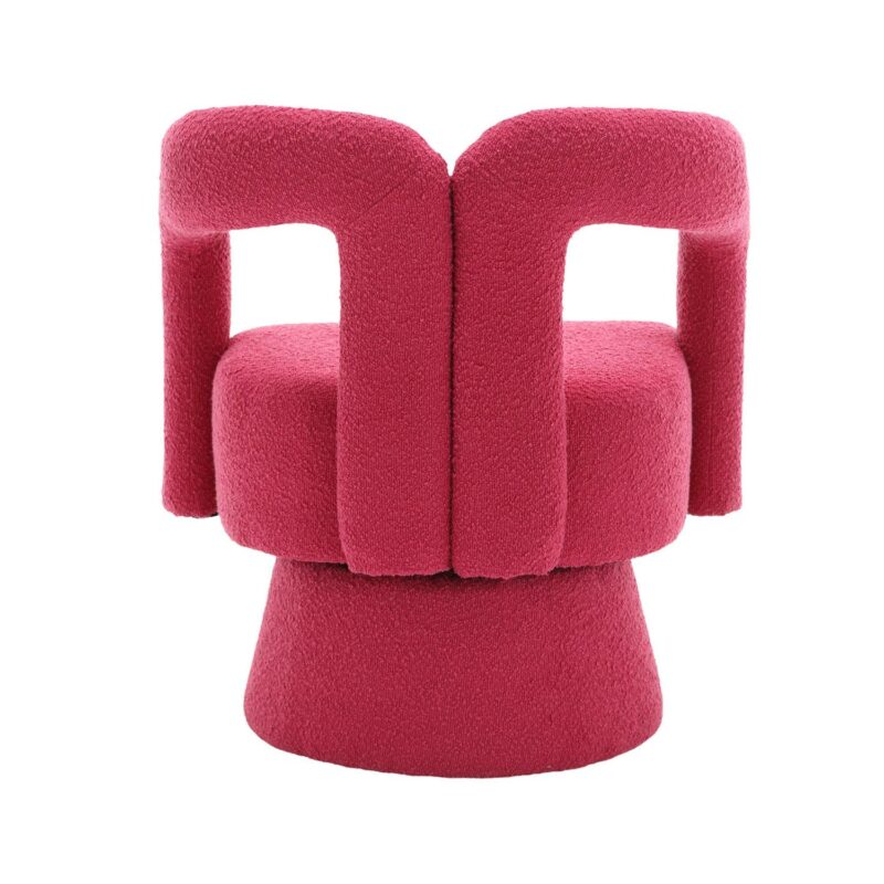 CESICIA Modern Rose Red Boucle Swivel Accent Chair - Image 7