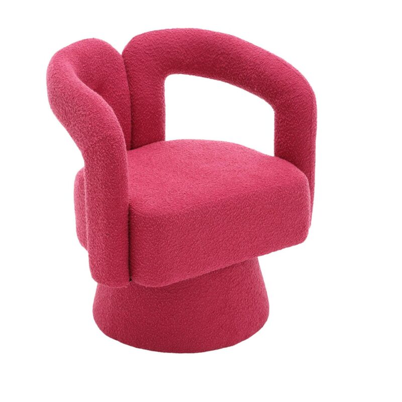 CESICIA Modern Rose Red Boucle Swivel Accent Chair - Image 3