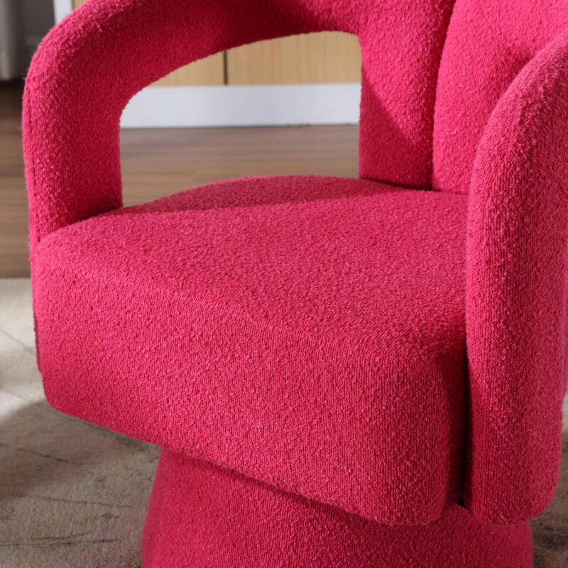 CESICIA Modern Rose Red Boucle Swivel Accent Chair - Image 12