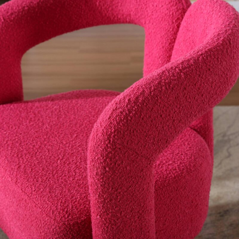 CESICIA Modern Rose Red Boucle Swivel Accent Chair - Image 11