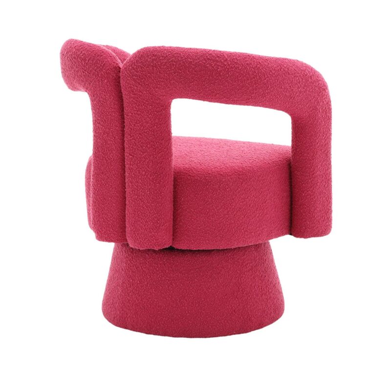 CESICIA Modern Rose Red Boucle Swivel Accent Chair - Image 4