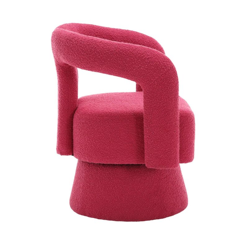 CESICIA Modern Rose Red Boucle Swivel Accent Chair - Image 6