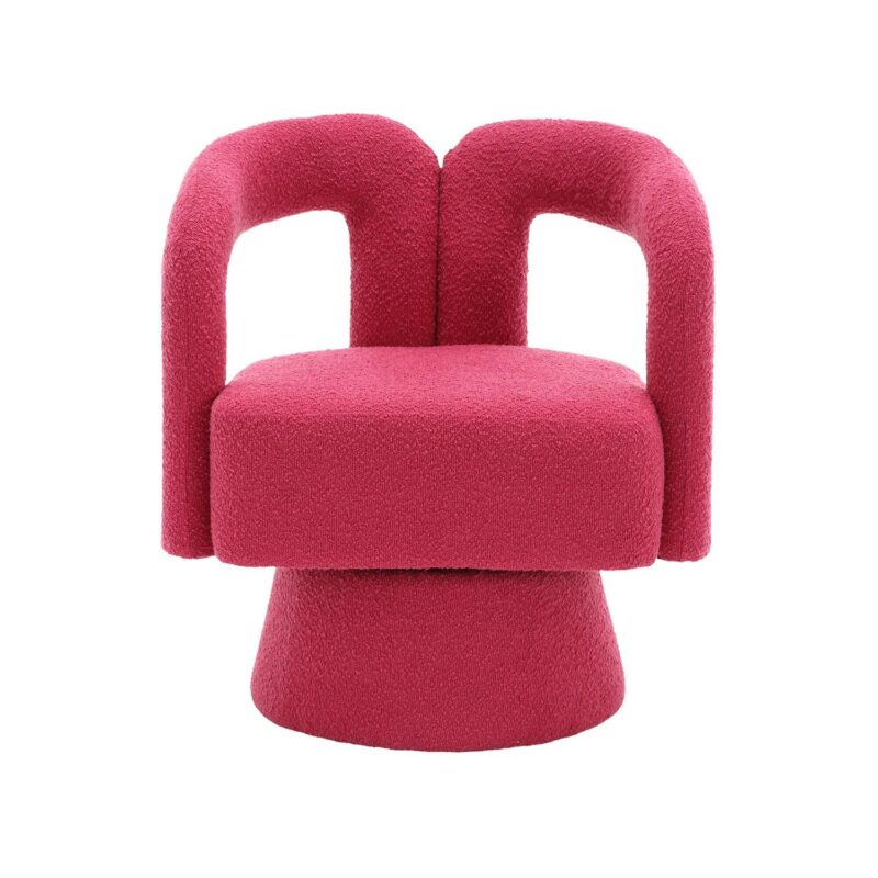CESICIA Modern Rose Red Boucle Swivel Accent Chair